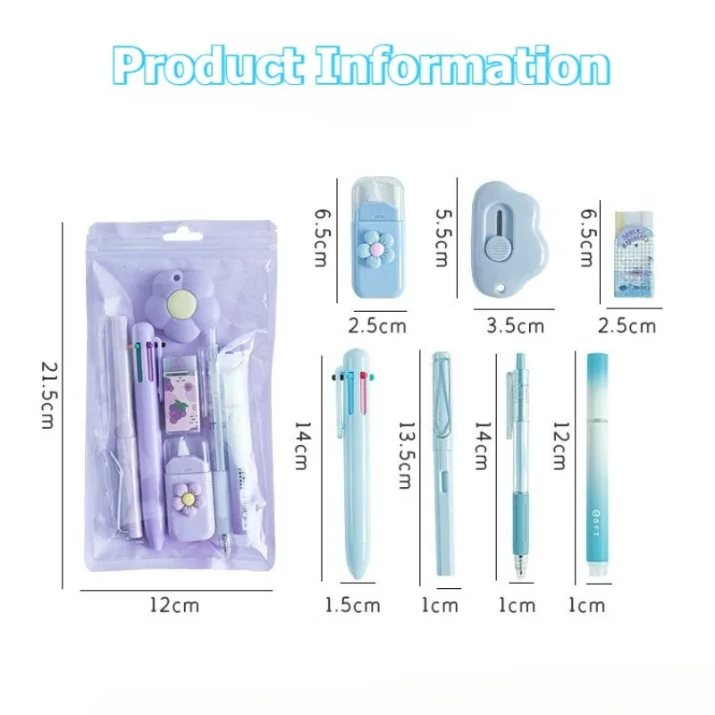 7pcs/set Cream Color Cute Stationery Set Office Supplies School Student Gift Kawaii Writing Supplies thumbnail 6