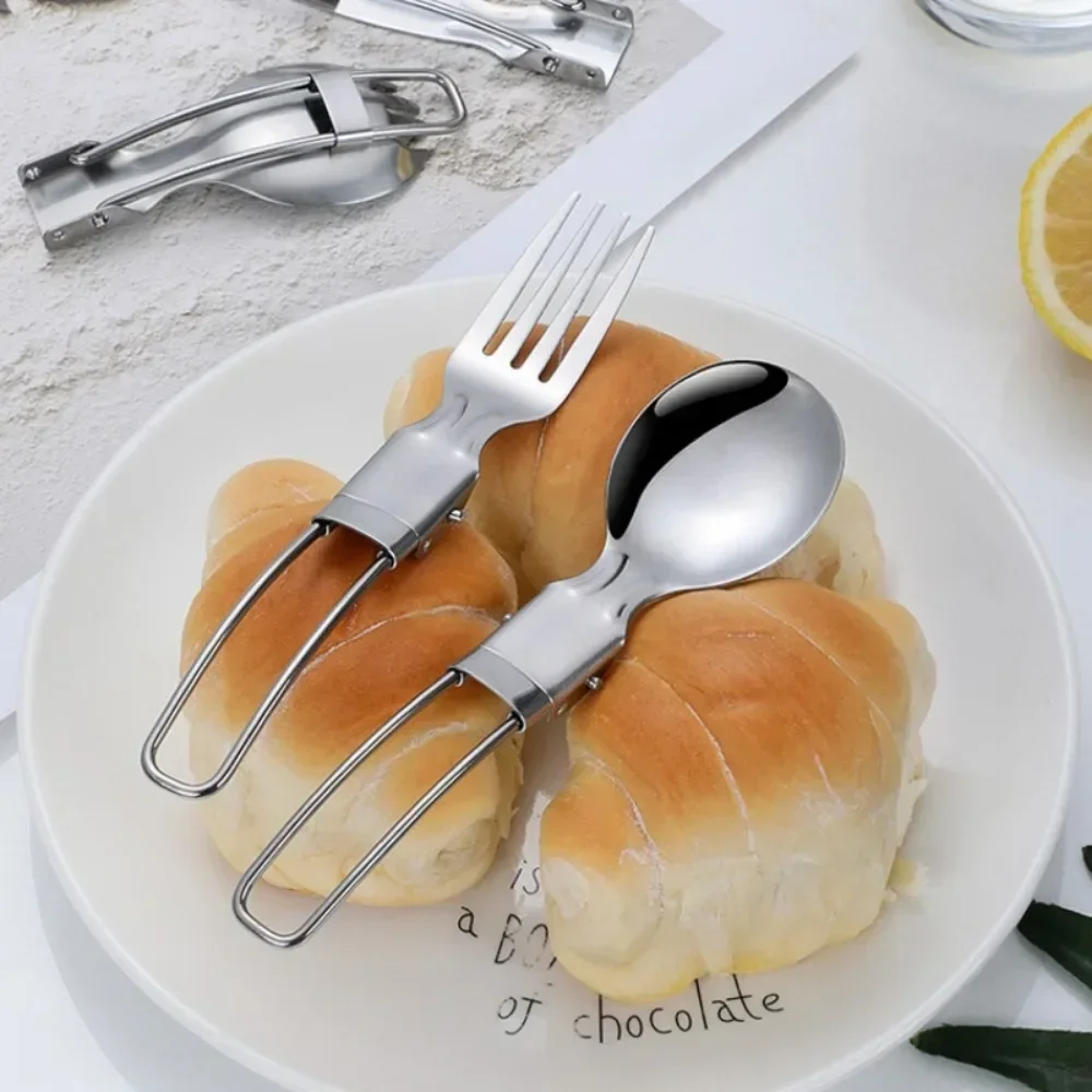 304 Stainless Steel Folding Cutlery Set Portable Spoon Fork for Camping Travel Hiking Picnic Outdoor thumbnail 2