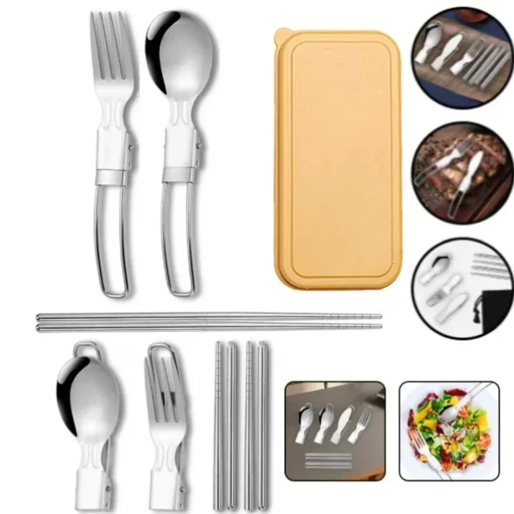 304 Stainless Steel Folding Cutlery Set Portable Spoon Fork for Camping Travel Hiking Picnic Outdoor thumbnail 3