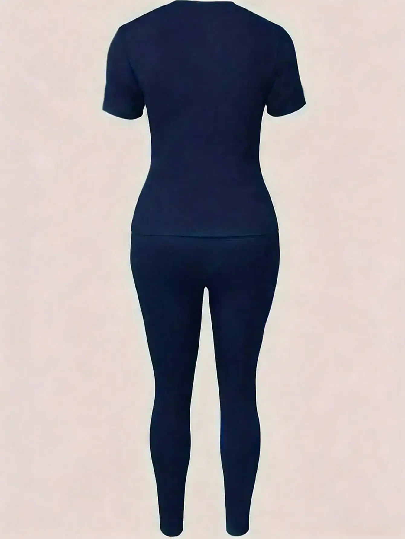 2026 women's new Paris printed two-piece set, casual short sleeved round neck T-shirt and tight pants long pants set thumbnail 4