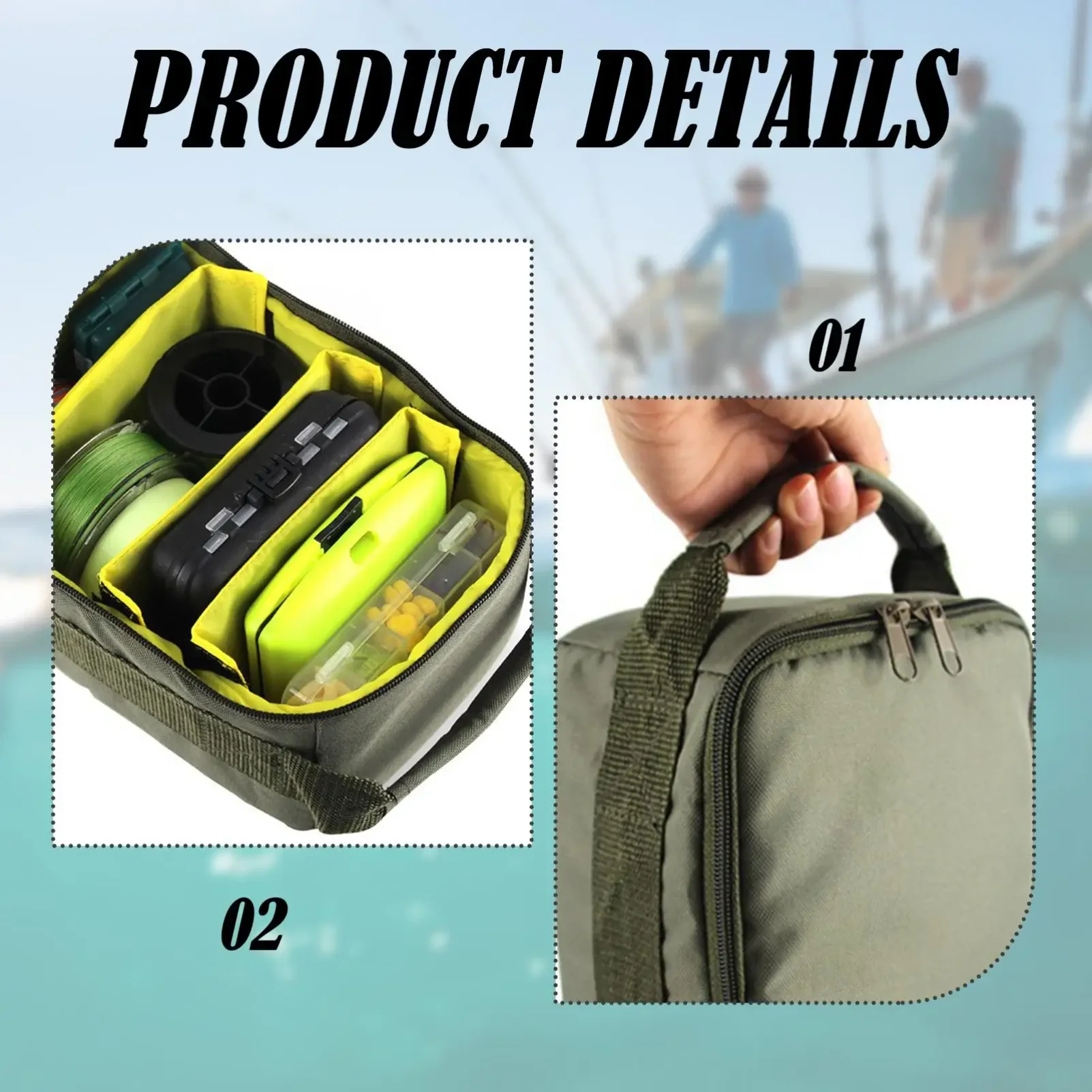 Fishing Tackle Storage Bag Equipment Multifunction with 3 Adjustable Dividers, Fishing Tool, Waterproof Fishing Gear Bag thumbnail 5