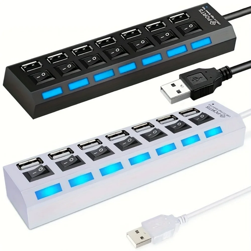 4/7 Ports USB 2.0 HUB Adapter High Speed Multi USB Splitter with LED Lamp Switch for PC Laptop Desktop Computer Extender thumbnail 5