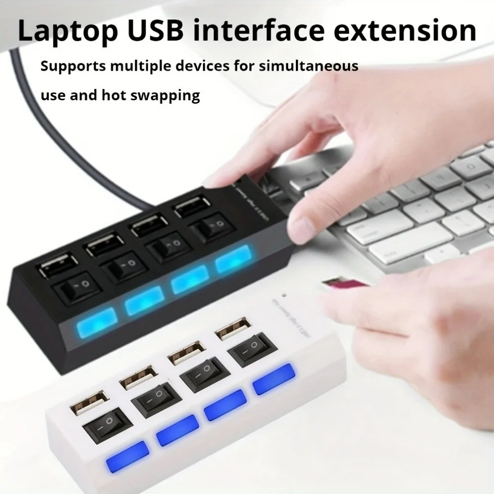 4/7 Ports USB 2.0 HUB Adapter High Speed Multi USB Splitter with LED Lamp Switch for PC Laptop Desktop Computer Extender thumbnail 6