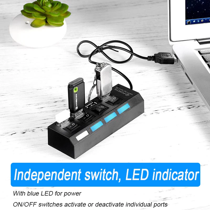 4/7 Ports USB 2.0 HUB Adapter High Speed Multi USB Splitter with LED Lamp Switch for PC Laptop Desktop Computer Extender thumbnail 3