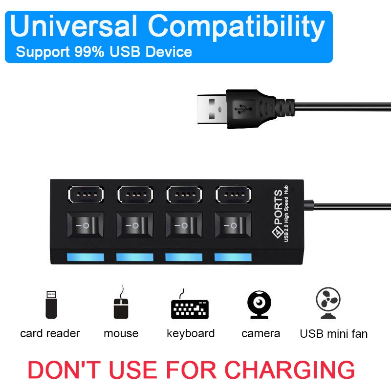 4/7 Ports USB 2.0 HUB Adapter High Speed Multi USB Splitter with LED Lamp Switch for PC Laptop Desktop Computer Extender thumbnail 2