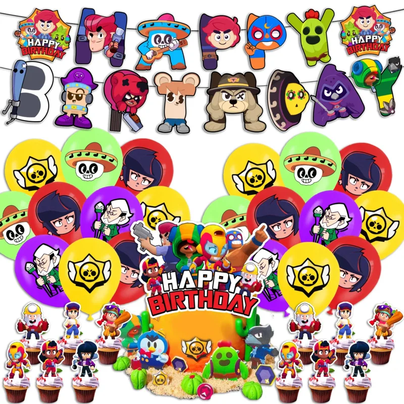 Battle Balloons Happy Birthday Banner Fight Game Party Decoration Brawled Background Cake Topper Disposable Tableware Keychain thumbnail 5