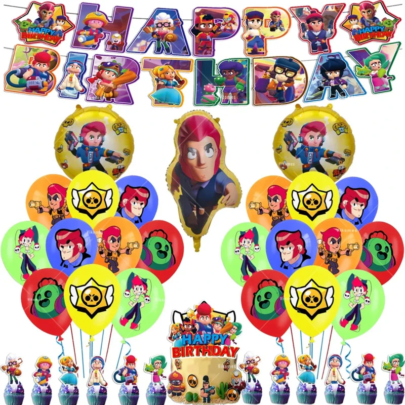 Battle Balloons Happy Birthday Banner Fight Game Party Decoration Brawled Background Cake Topper Disposable Tableware Keychain thumbnail 2