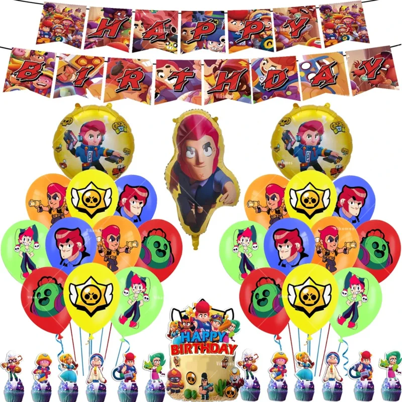 Battle Balloons Happy Birthday Banner Fight Game Party Decoration Brawled Background Cake Topper Disposable Tableware Keychain thumbnail 4