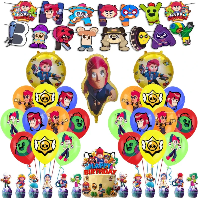 Battle Balloons Happy Birthday Banner Fight Game Party Decoration Brawled Background Cake Topper Disposable Tableware Keychain thumbnail 3