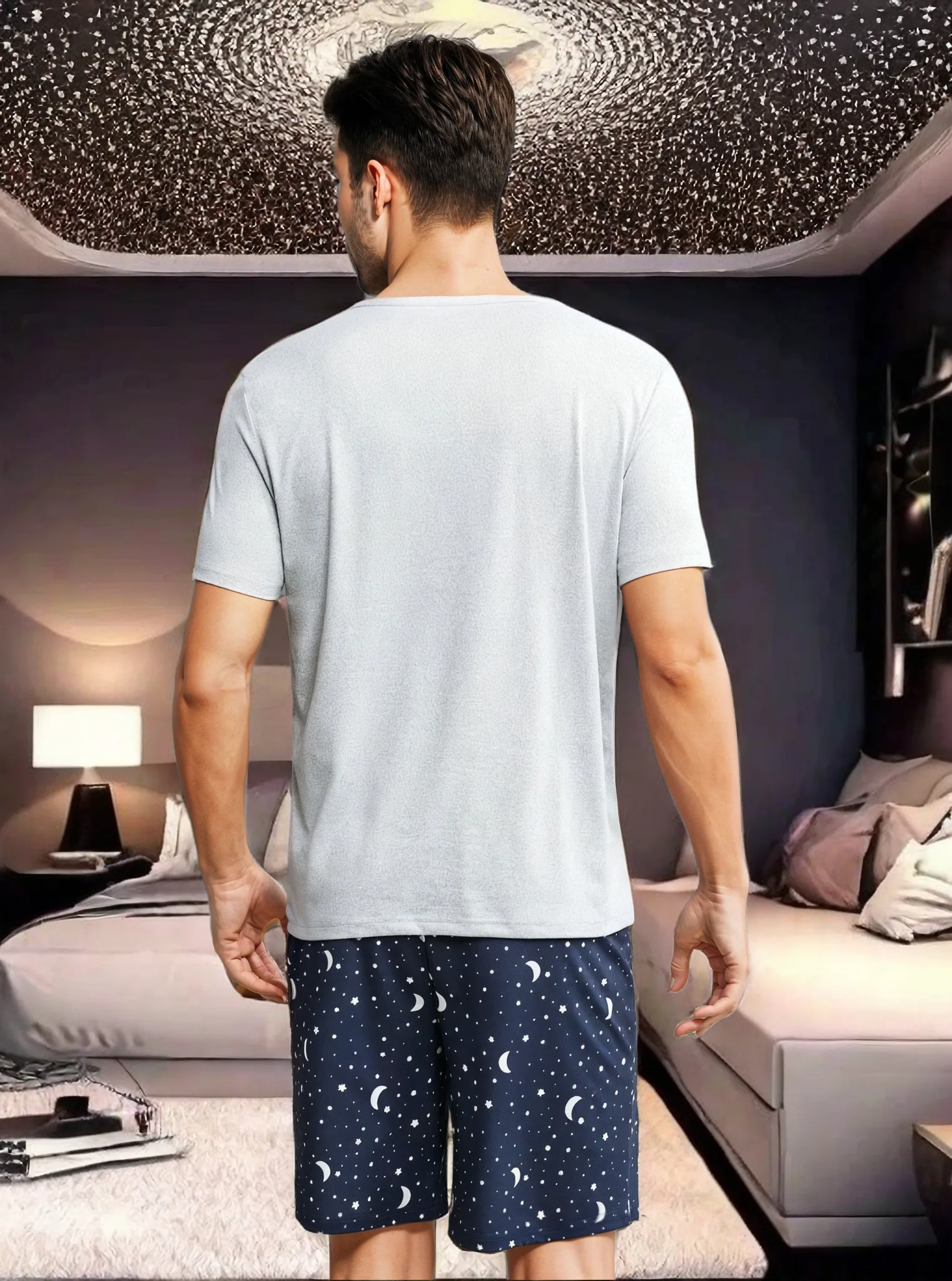 A set of "Goodnight" moon printed casual pajamas and home clothes, comfortable summer clothing thumbnail 2