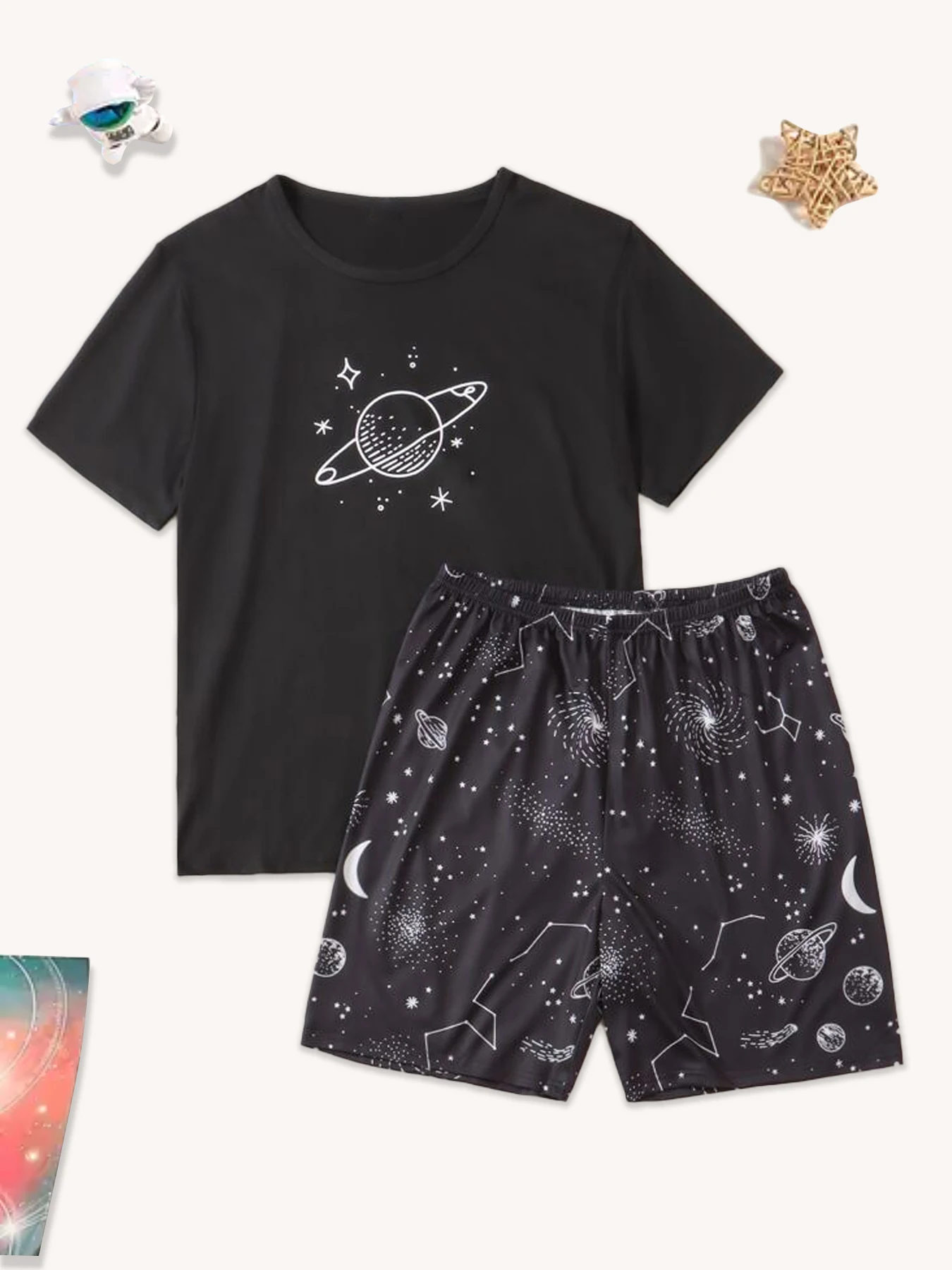 A set of planet printed home clothes and pajamas set