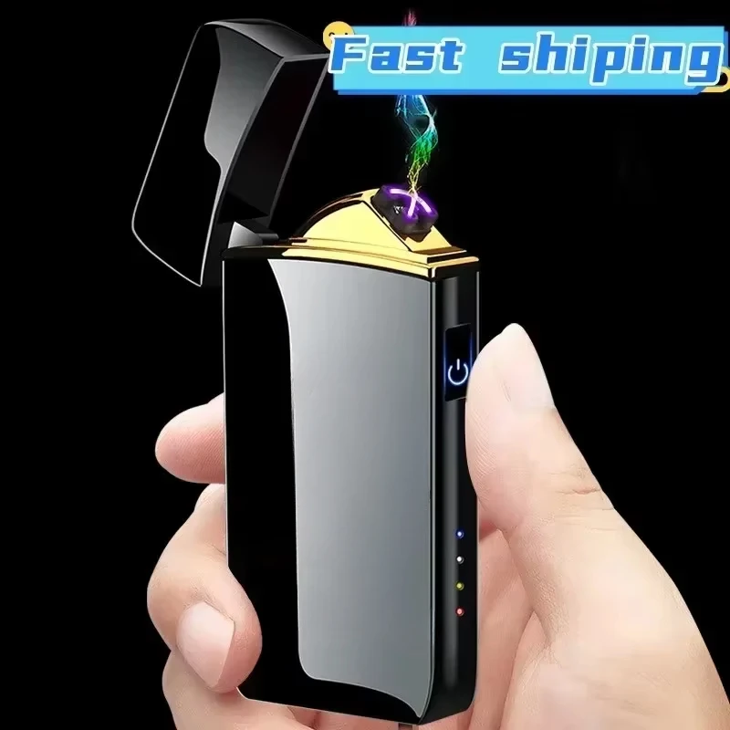 New Electric Lighter, Metal Double Arc Windproof LED Screen Touch Ignition Lighter, USB Charging Portable Lighter, Men's Gift thumbnail 2