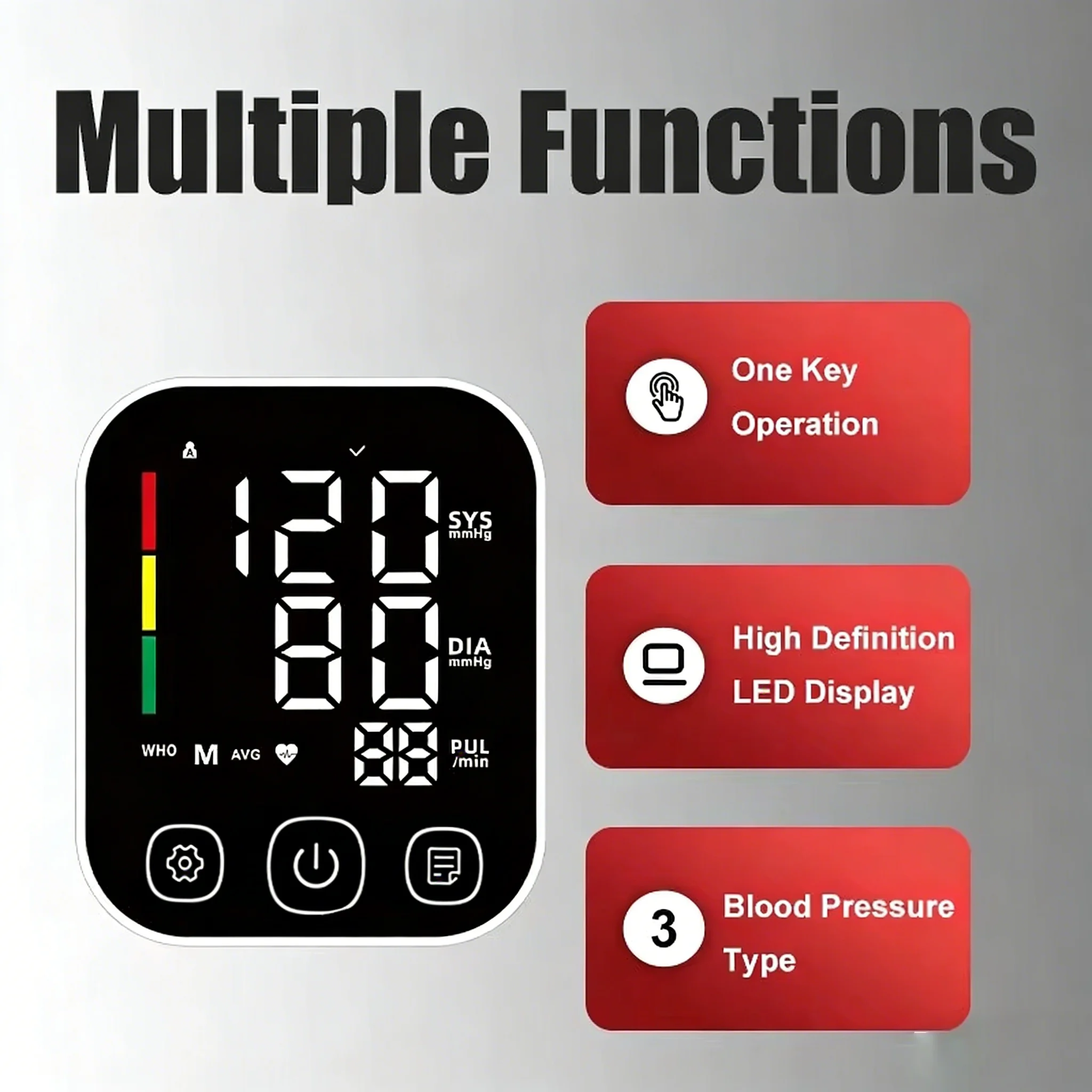 Rechargeable Blood Pressure Monitor Upper Arm Automatic Blood Pressure Kit Sphygmomanometer Heart Rate Tonometer Arrhythmia thumbnail 4
