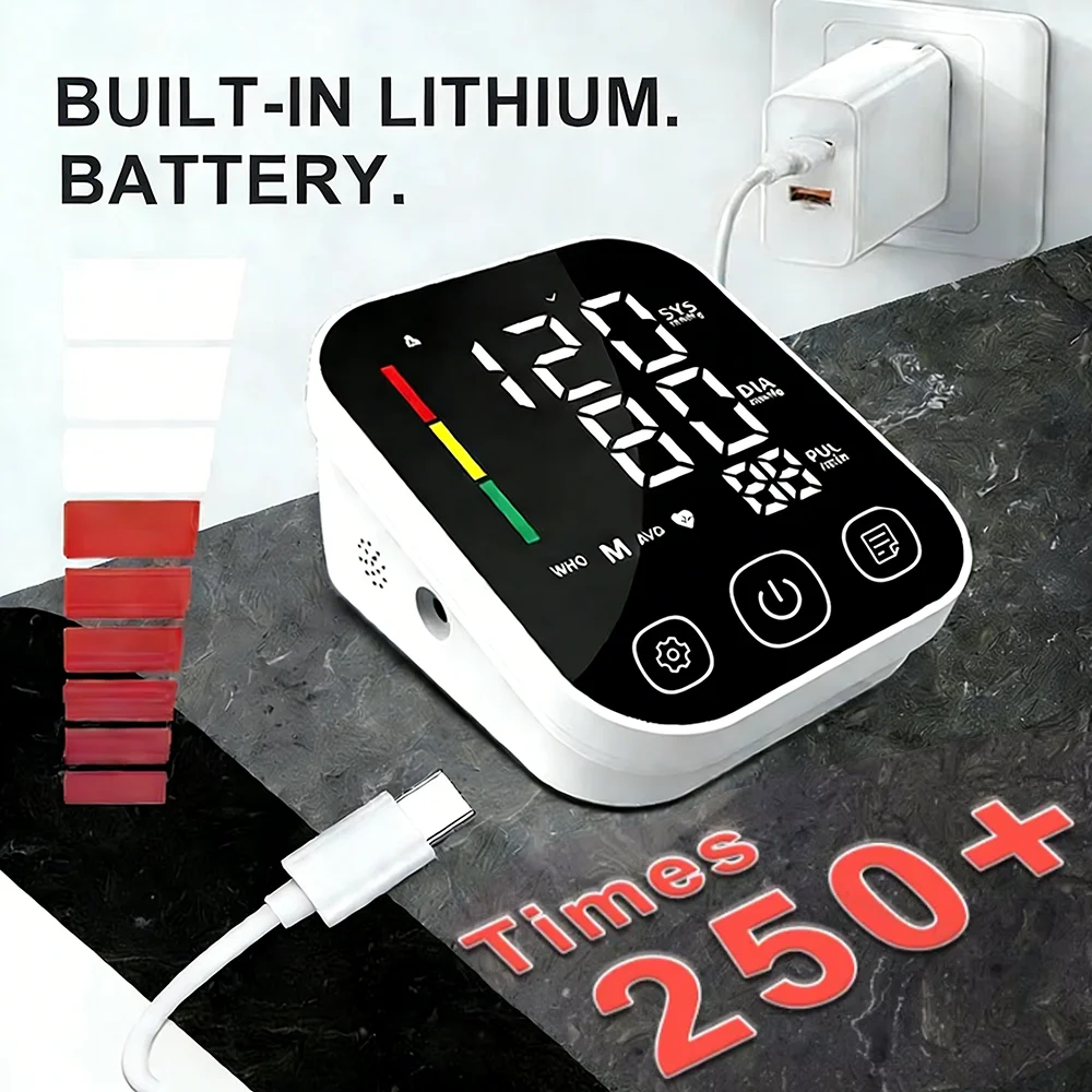 Rechargeable Blood Pressure Monitor Upper Arm Automatic Blood Pressure Kit Sphygmomanometer Heart Rate Tonometer Arrhythmia thumbnail 2