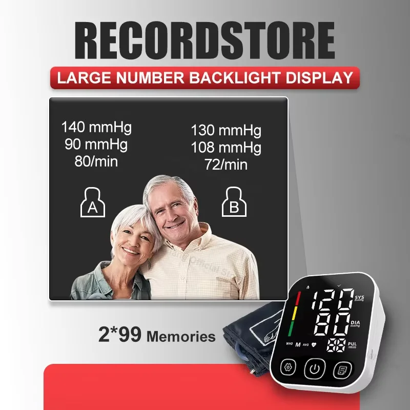 Rechargeable Blood Pressure Monitor Upper Arm Automatic Blood Pressure Kit Sphygmomanometer Heart Rate Tonometer Arrhythmia thumbnail 3