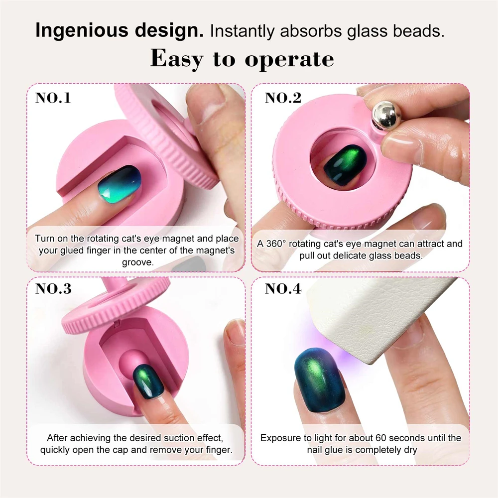 Multifunctional Rotating Cat Eye Nail Magnet Wide Light Glass Bead Effect Strong Automatic Nail Art Magnetic for Gel Nail Polish thumbnail 6