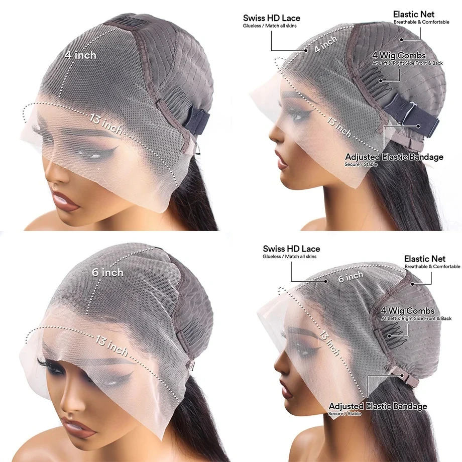 13x4 Brazilian Human Hair Wear and Go 200 Density Straight 13x6 Hd Lace Frontal Wigs Natural Black Pre Plucked with Baby Hair thumbnail 6