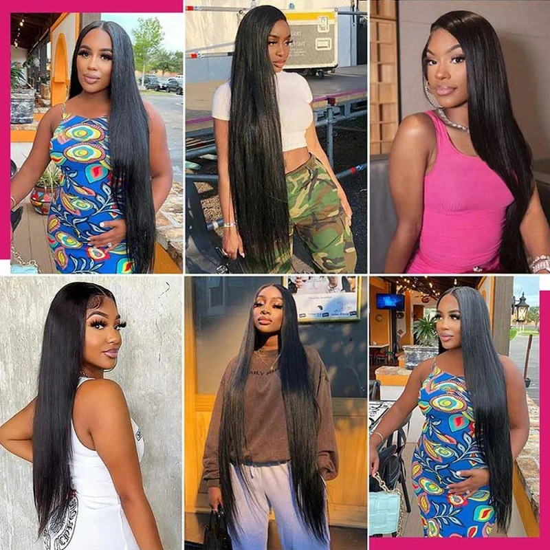 13x4 Brazilian Human Hair Wear and Go 200 Density Straight 13x6 Hd Lace Frontal Wigs Natural Black Pre Plucked with Baby Hair thumbnail 5