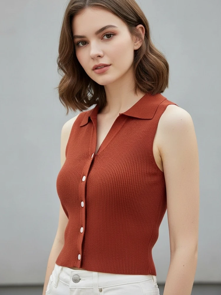 Korean Single Breasted Sleeveless Jumper 2026 Summer Knitted Cardigan for Women Woman Round Neck All Match Cardigans Outwear thumbnail 3