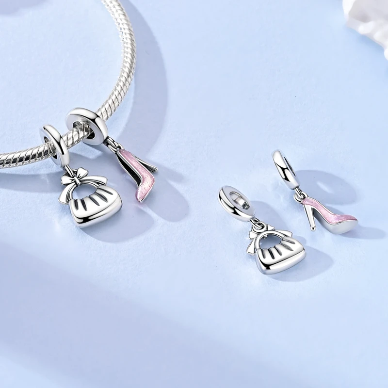 Original Charms 925 Sterling Silver Golden Lucky Star Ballet Shoe Heart Bead Pendant Charms Fit Bracelet Necklace Womens Jewelry thumbnail 4