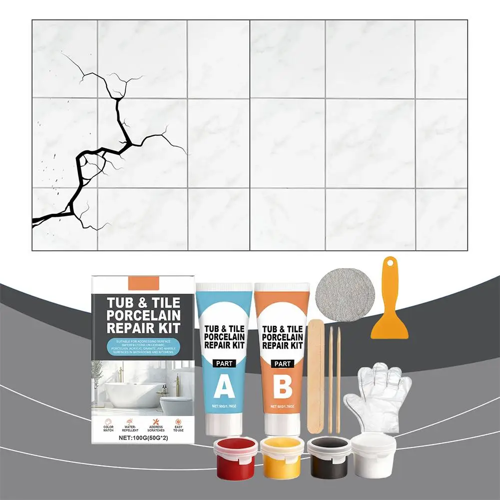 Tub And Tile Porcelain Repair Kit 100g AB Adhesive Paste For Bathtub Crack Chip Shower Sink Marble Repair With Coloring Pigments thumbnail 3