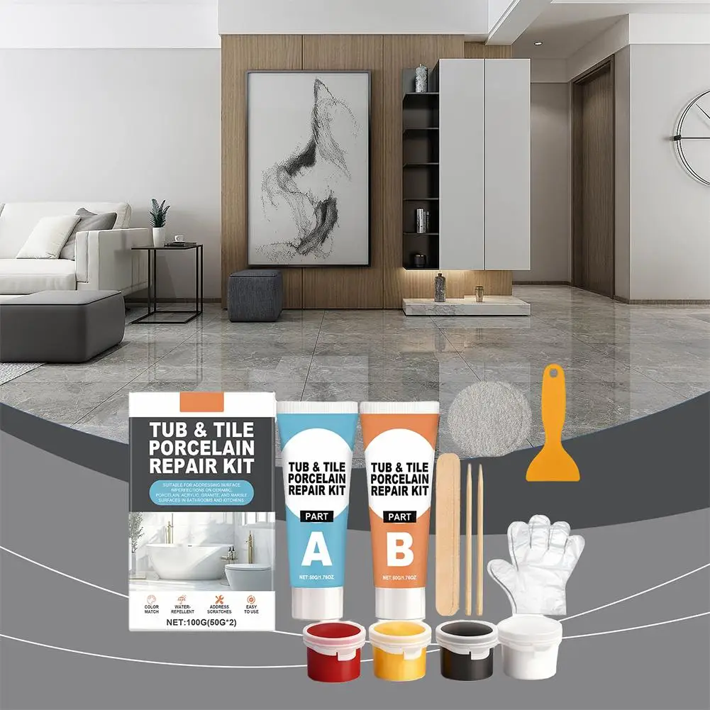 Tub And Tile Porcelain Repair Kit 100g AB Adhesive Paste For Bathtub Crack Chip Shower Sink Marble Repair With Coloring Pigments thumbnail 5