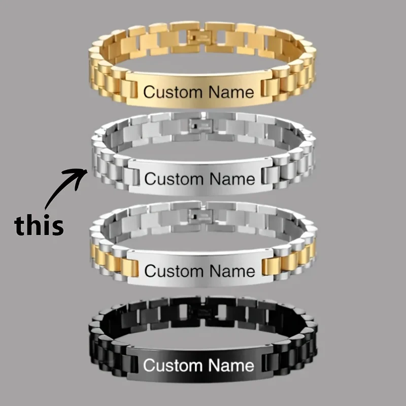 Customized Name Text Men's Bracelet Personalized Engrave 304L Stainless Steel Fashion Bracelet Best Gift for Boyfriend or Father