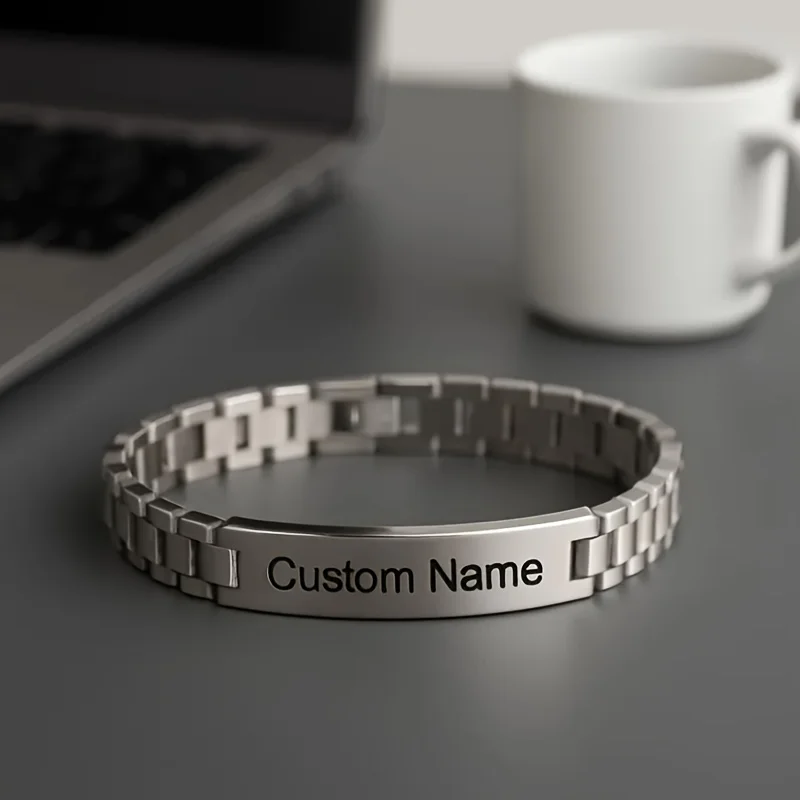 Customized Name Text Men's Bracelet Personalized Engrave 304L Stainless Steel Fashion Bracelet Best Gift for Boyfriend or Father thumbnail 6