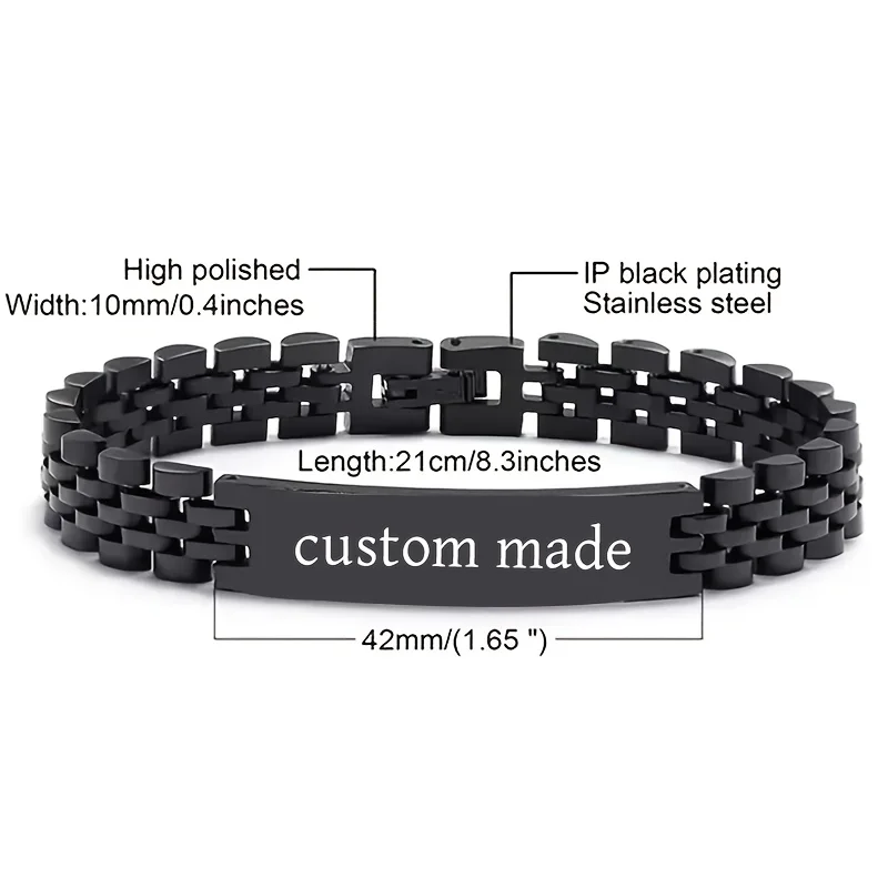 Customized Name Text Men's Bracelet Personalized Engrave 304L Stainless Steel Fashion Bracelet Best Gift for Boyfriend or Father thumbnail 2