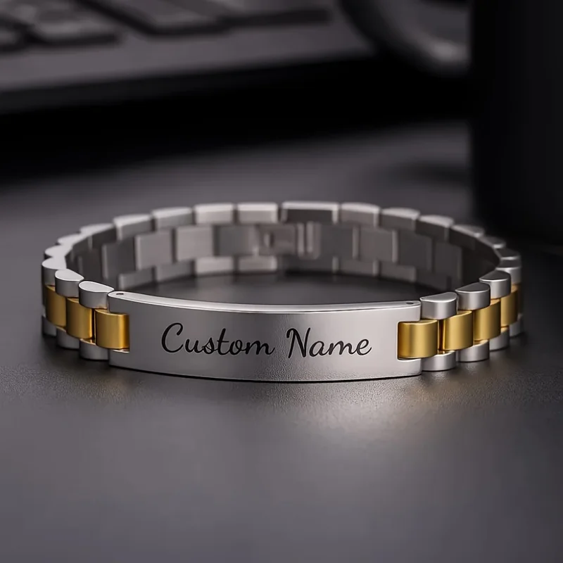 Customized Name Text Men's Bracelet Personalized Engrave 304L Stainless Steel Fashion Bracelet Best Gift for Boyfriend or Father thumbnail 4