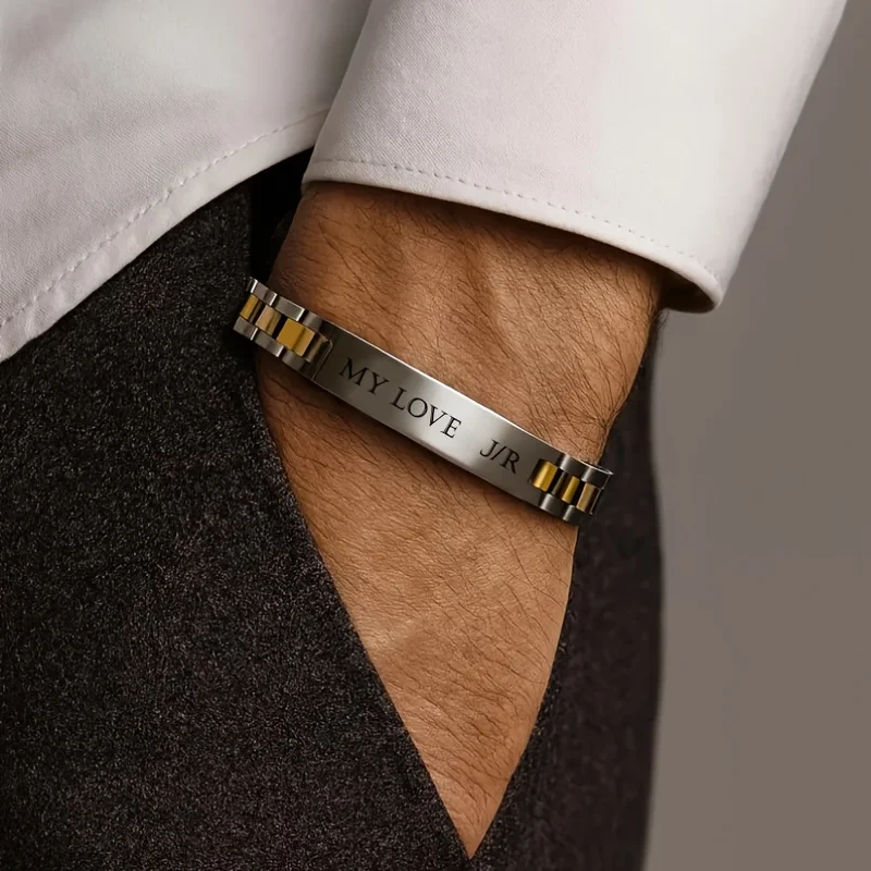 Customized Name Text Men's Bracelet Personalized Engrave 304L Stainless Steel Fashion Bracelet Best Gift for Boyfriend or Father thumbnail 5