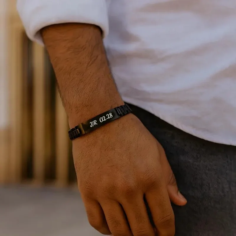 Customized Name Text Men's Bracelet Personalized Engrave 304L Stainless Steel Fashion Bracelet Best Gift for Boyfriend or Father thumbnail 3