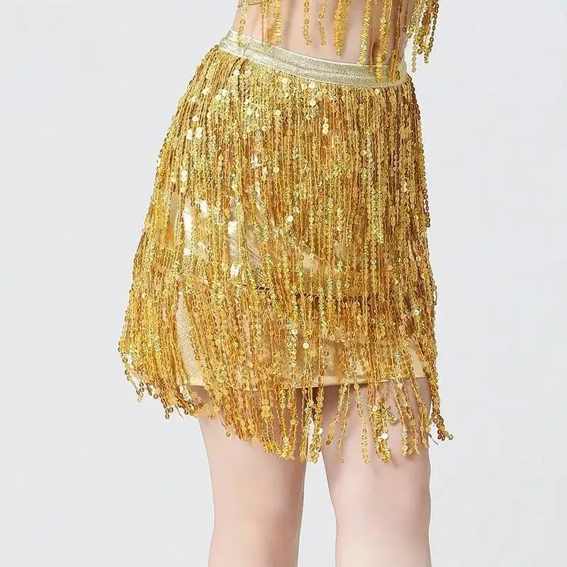 Sequins Fashionable Thin Multi-color Sexy Fringe Bustier Latin Dance Skirt Female Adult Elastic Festival Performance Costumes thumbnail 2