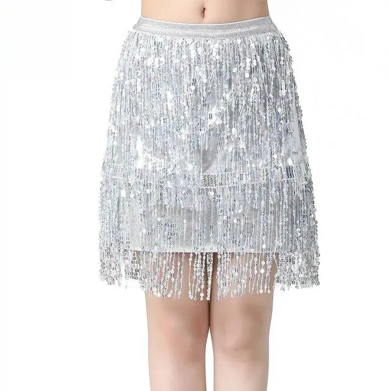 Sequins Fashionable Thin Multi-color Sexy Fringe Bustier Latin Dance Skirt Female Adult Elastic Festival Performance Costumes thumbnail 6