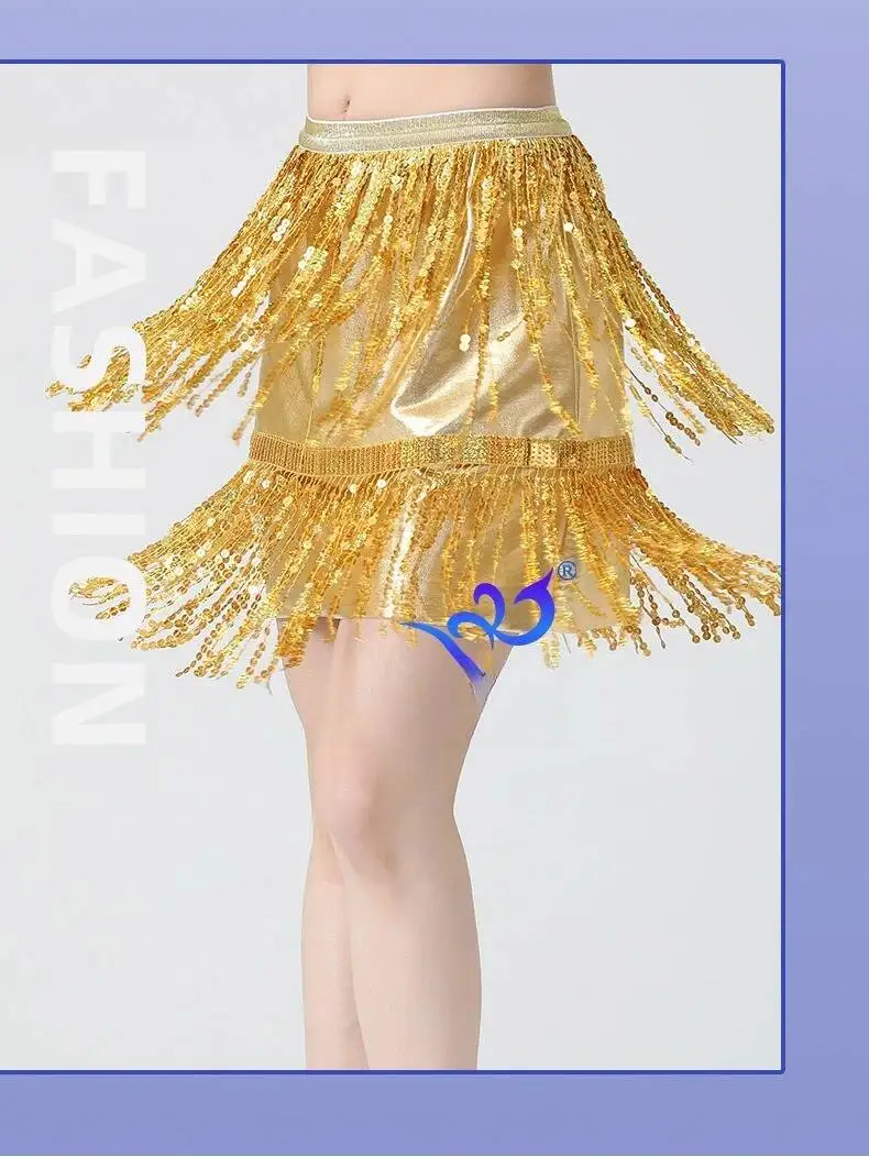 Sequins Fashionable Thin Multi-color Sexy Fringe Bustier Latin Dance Skirt Female Adult Elastic Festival Performance Costumes thumbnail 5