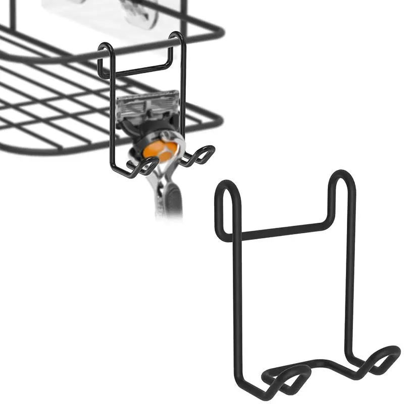 2Pcs No-Drill Stainless Steel Razor Holder Hooks Bathroom Shelf Accessory Hooks For Corner Shelves Shaving Tool Organizer thumbnail 2