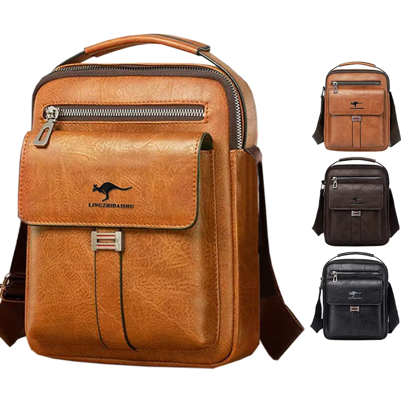 Compact Men's Leather Crossbody Bag, Lightweight Shoulder Bag with Multiple Pockets, Ideal for Travel and Commute Rugged Men's