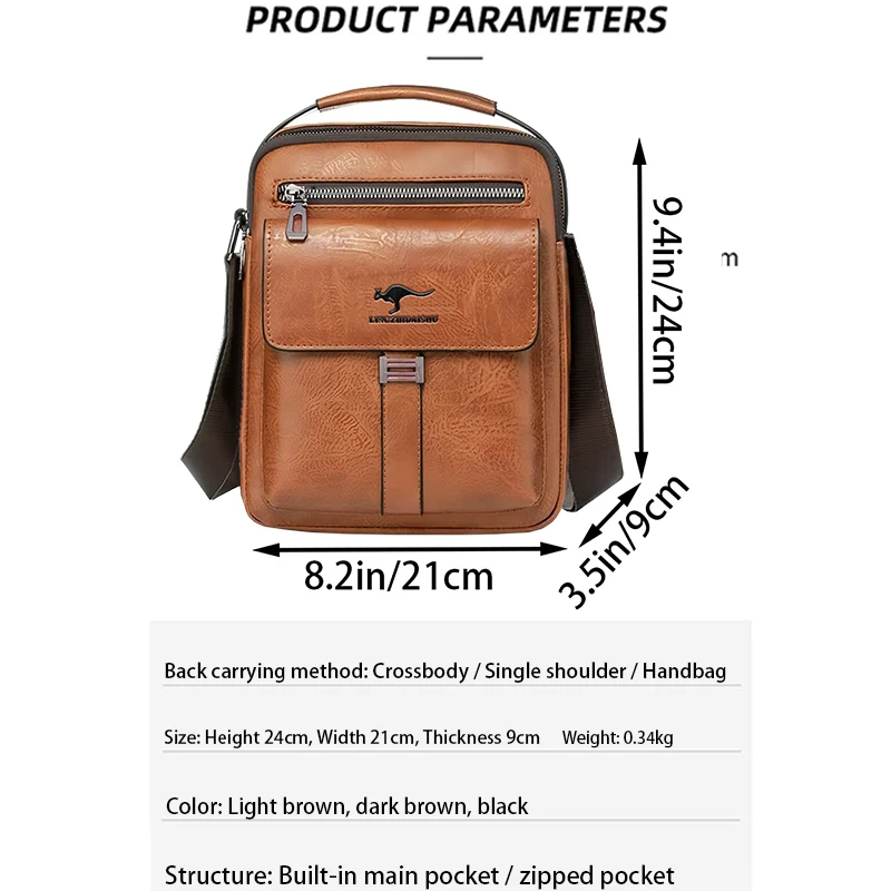 Compact Men's Leather Crossbody Bag, Lightweight Shoulder Bag with Multiple Pockets, Ideal for Travel and Commute Rugged Men's thumbnail 4