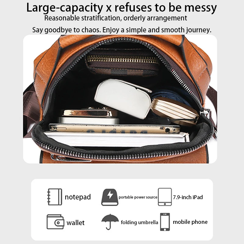 Compact Men's Leather Crossbody Bag, Lightweight Shoulder Bag with Multiple Pockets, Ideal for Travel and Commute Rugged Men's thumbnail 3