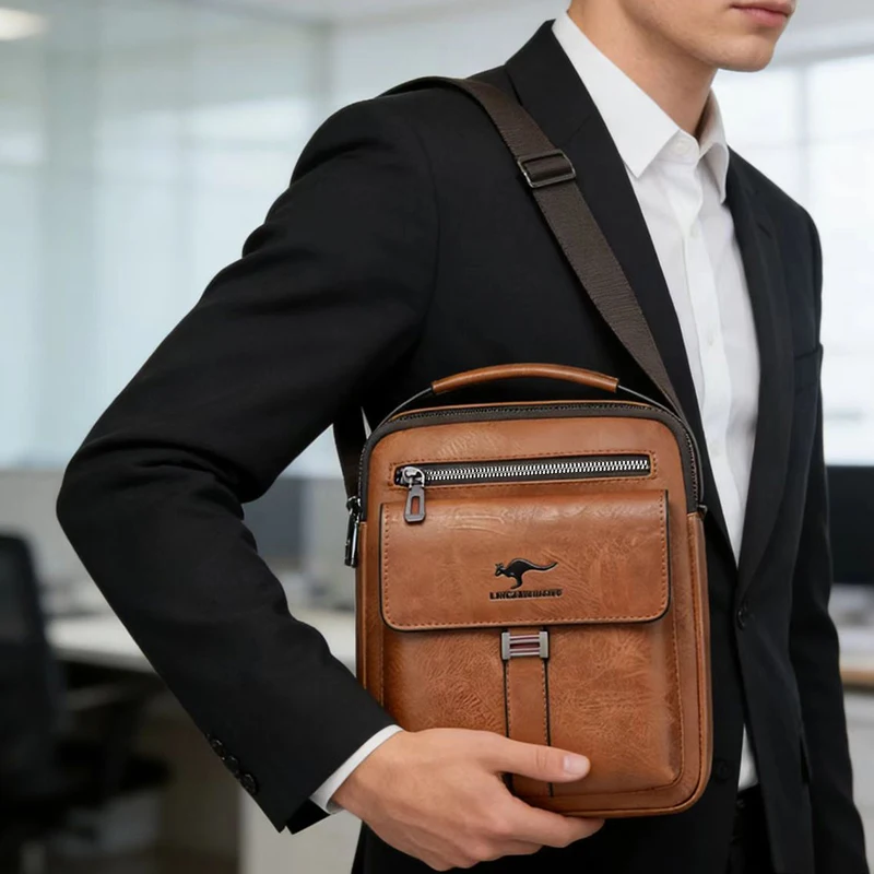 Compact Men's Leather Crossbody Bag, Lightweight Shoulder Bag with Multiple Pockets, Ideal for Travel and Commute Rugged Men's thumbnail 5