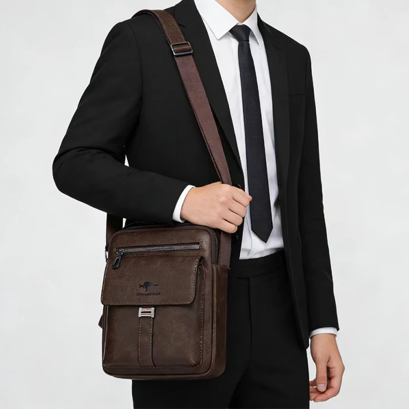 Compact Men's Leather Crossbody Bag, Lightweight Shoulder Bag with Multiple Pockets, Ideal for Travel and Commute Rugged Men's thumbnail 6