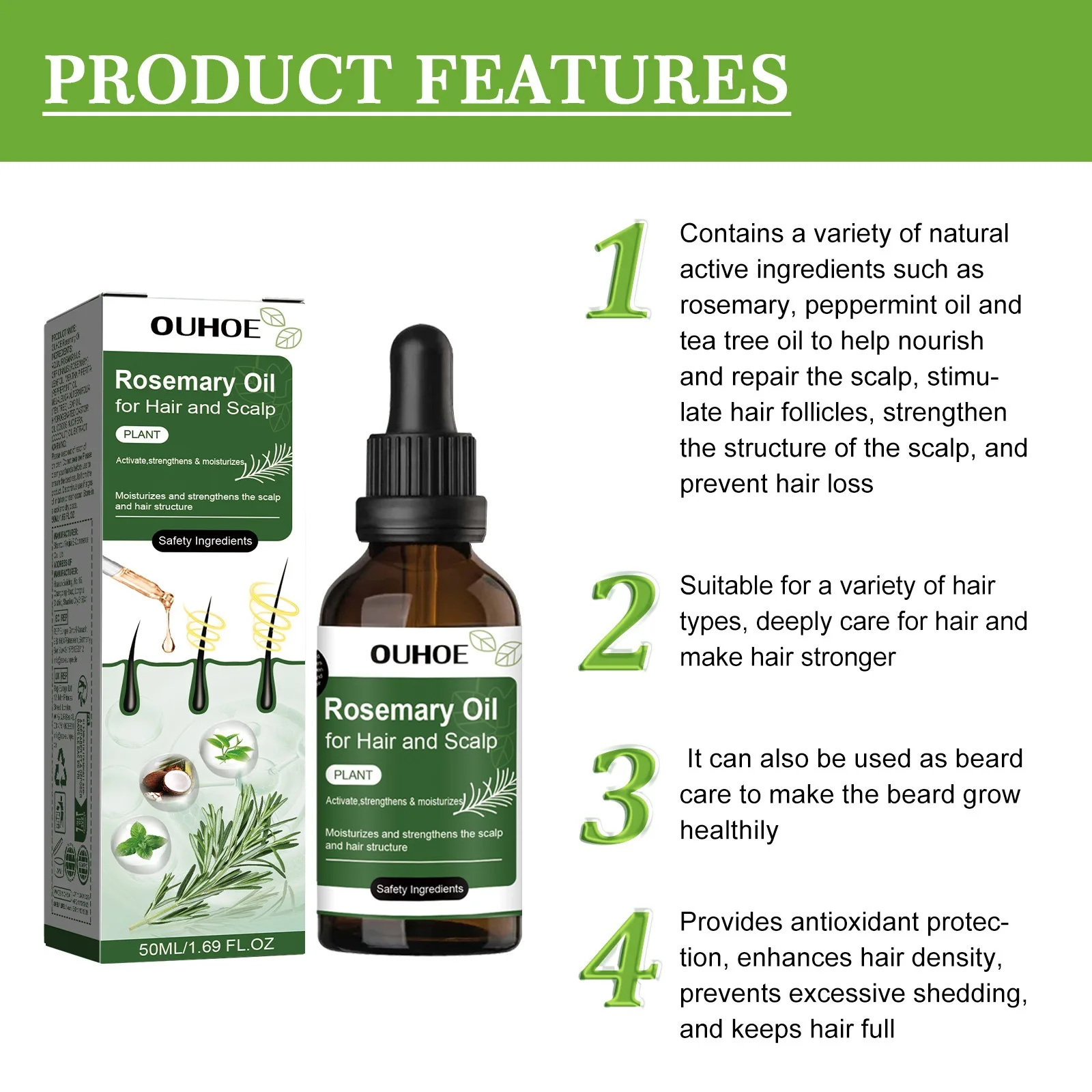 Rosemary Hair Growth Oil Hair Care Thickness Loss Deep Nourishing Scalp Care Strengthen Repair Damaged Oil Control For Men Women thumbnail 4