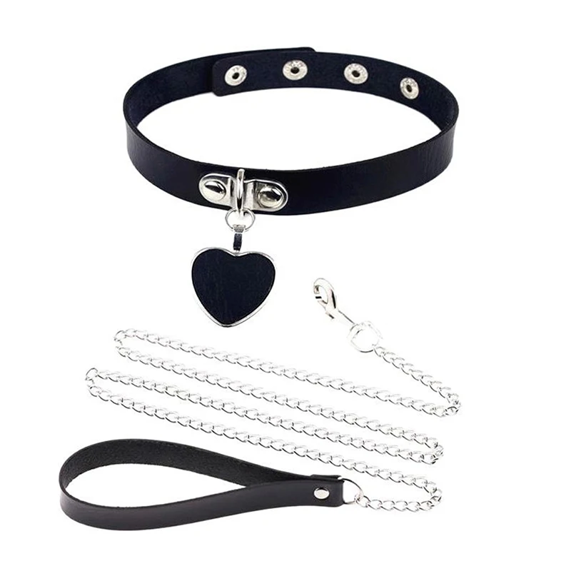 Sexy Leather Heart Necklace Collar Set with Leash for Women BDSM Cosplay Bondage Accessories Couple Role Play Game Props thumbnail 3