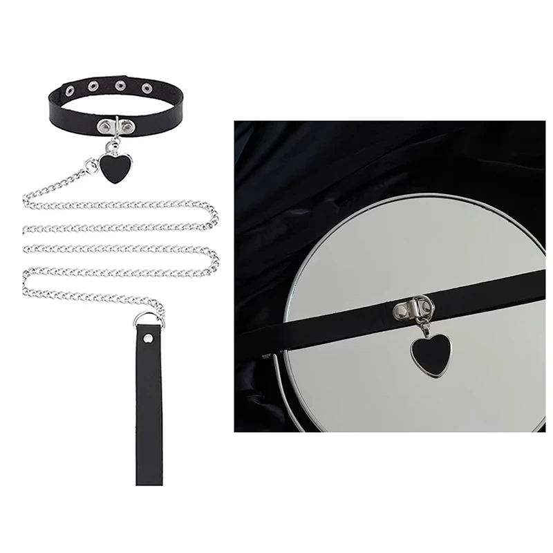 Sexy Leather Heart Necklace Collar Set with Leash for Women BDSM Cosplay Bondage Accessories Couple Role Play Game Props thumbnail 2