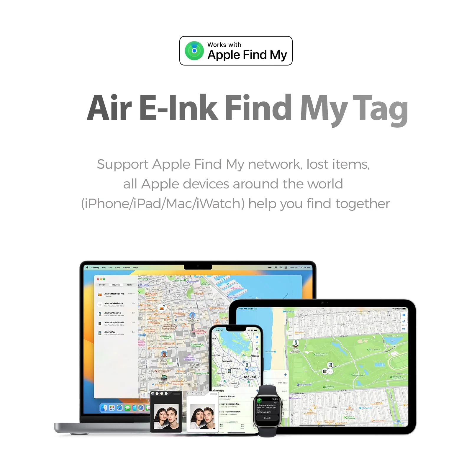 1.54' inch Photo screen projection 4 Color E-ink Display keychain BLE Electronic Badge luggage tag pet locator for Iphone IOS thumbnail 3