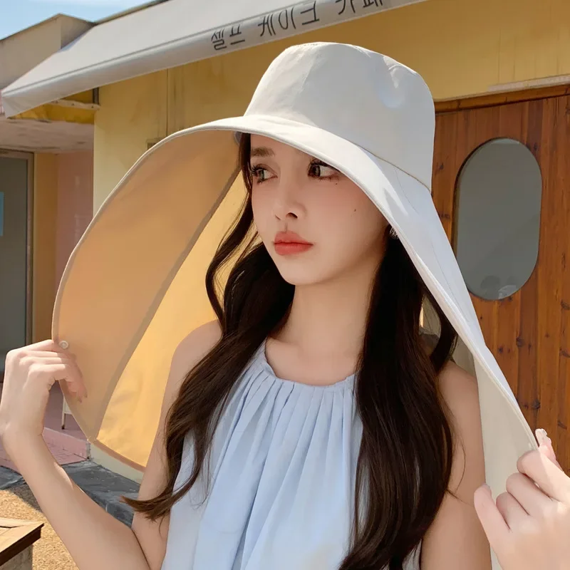 Full Face Sun Protection Hat Outdoor Women Summer Sunshade Visor Big Hat Fishing Hiking Travel Neckprotection Shawl Bucket Hats thumbnail 2