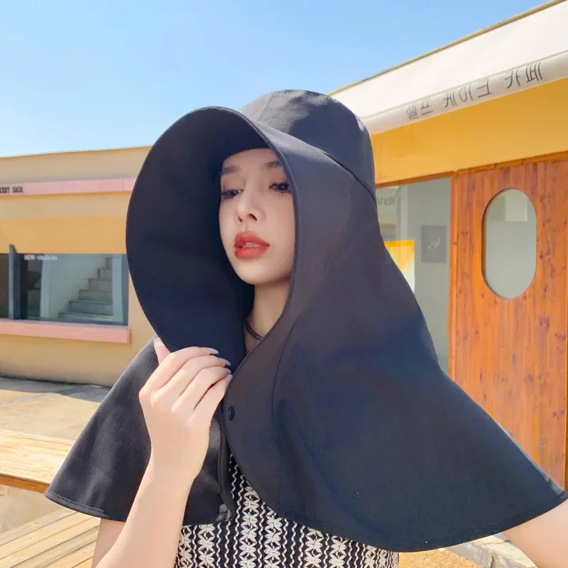 Full Face Sun Protection Hat Outdoor Women Summer Sunshade Visor Big Hat Fishing Hiking Travel Neckprotection Shawl Bucket Hats thumbnail 3