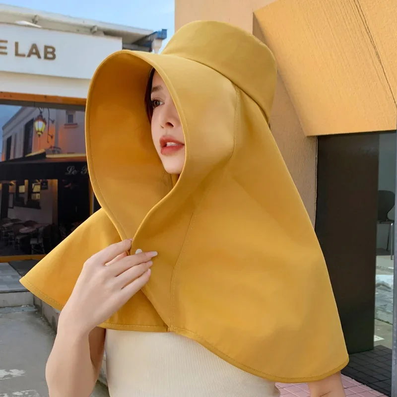 Full Face Sun Protection Hat Outdoor Women Summer Sunshade Visor Big Hat Fishing Hiking Travel Neckprotection Shawl Bucket Hats thumbnail 5