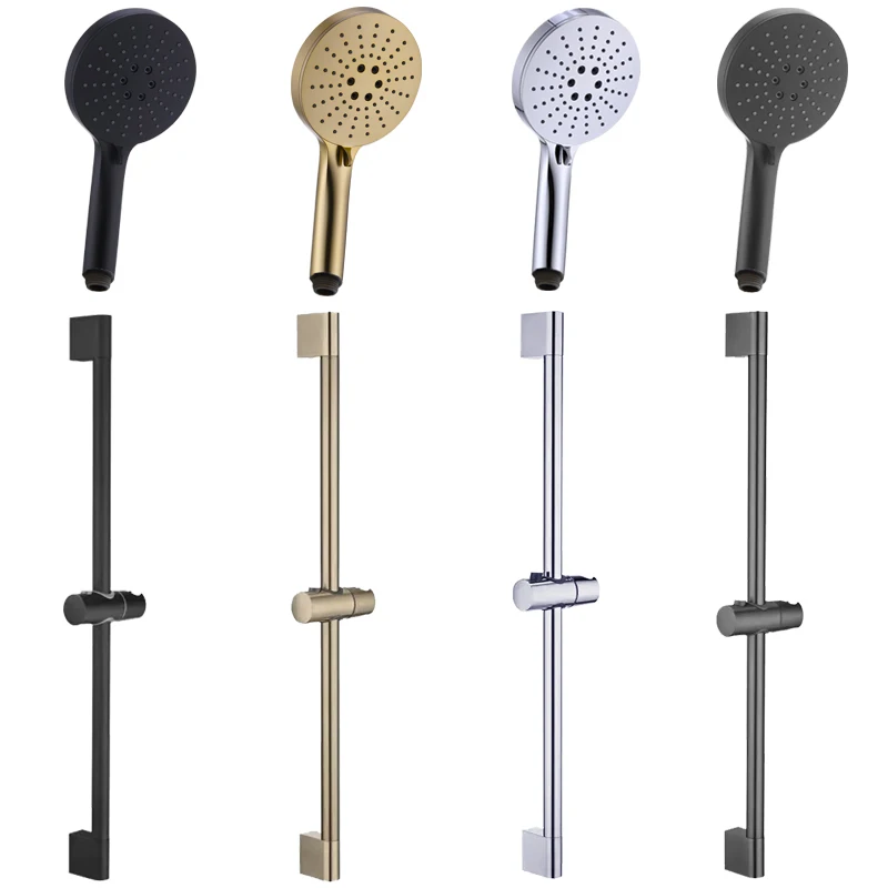 Black/Grey Shower Set Bathroom Accessories Shower Head Wall Mount Slider Adjustable Shower Head Rail Lift Slide Mount thumbnail 2