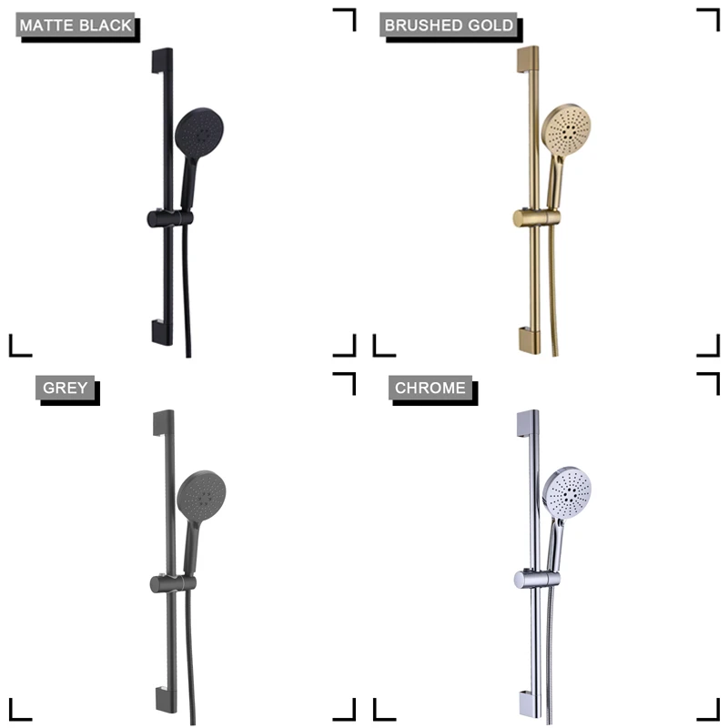 Black/Grey Shower Set Bathroom Accessories Shower Head Wall Mount Slider Adjustable Shower Head Rail Lift Slide Mount thumbnail 4